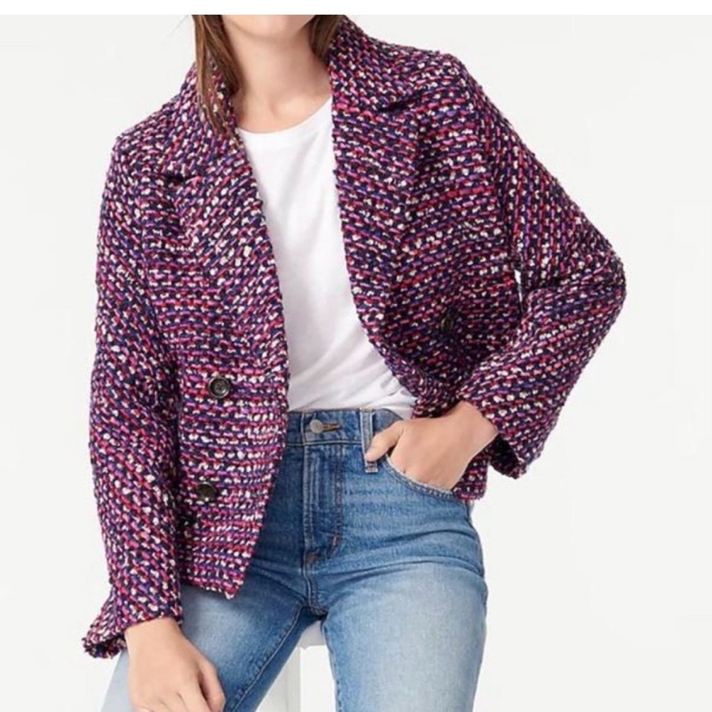 J. Crew Lady Jacket Women’s Size Medium Italian Boucle Nello Gori‎ Pink Purple